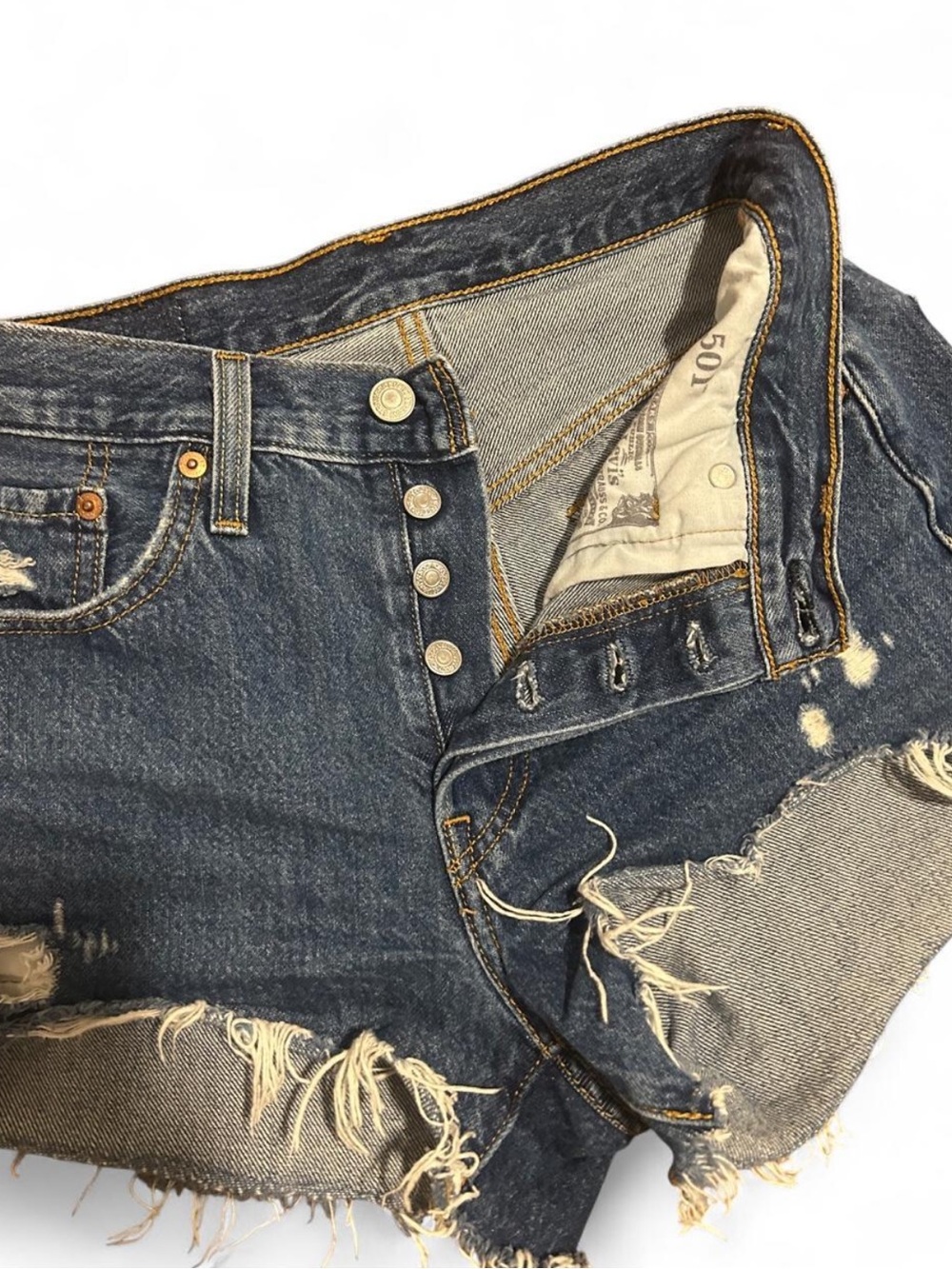 Levi’s 501 Distressed Denim Shorts w/ Button Fly